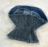 Strapless Denim Top and High-Waisted Flared Pants Set