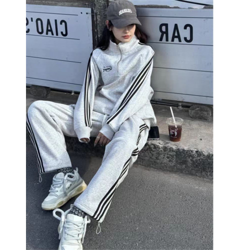 Grey Hoodie and Wide-Leg Pants Set