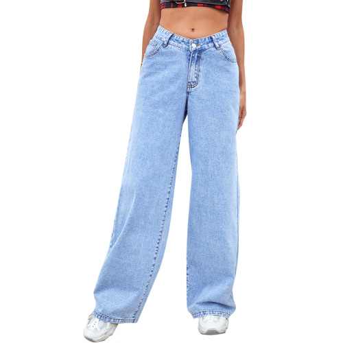 Ihoov High-Waisted Wide-Leg Straight-Leg Denim Trousers