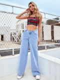 Ihoov High-Waisted Wide-Leg Straight-Leg Denim Trousers