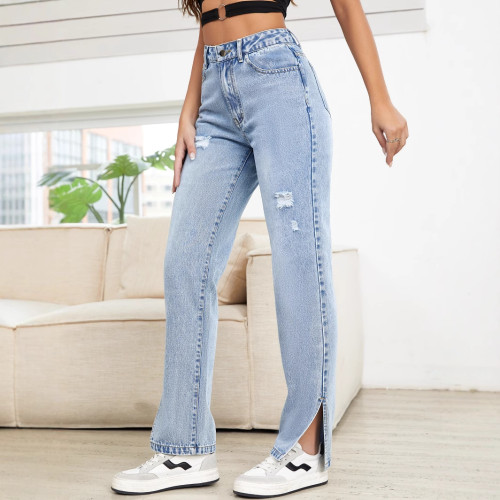 Ihoov Denim Pants High-Waisted Slim Fit Straight Leg women's jeans