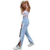 Ihoov High-Waisted Split Wide-Leg Loose Fit Jeans