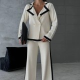 Color-Block Knit Lounge Set with Folded Collar