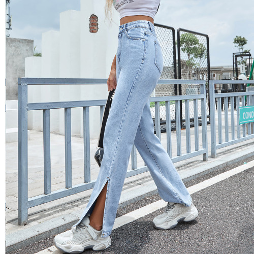 Ihoov High-Waisted Split Wide-Leg Loose Fit Jeans