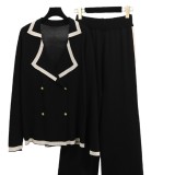 Color-Block Knit Lounge Set with Folded Collar