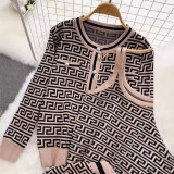High-Waisted Knitted Cardigan & Vest Set with Wide-Leg Trousers
