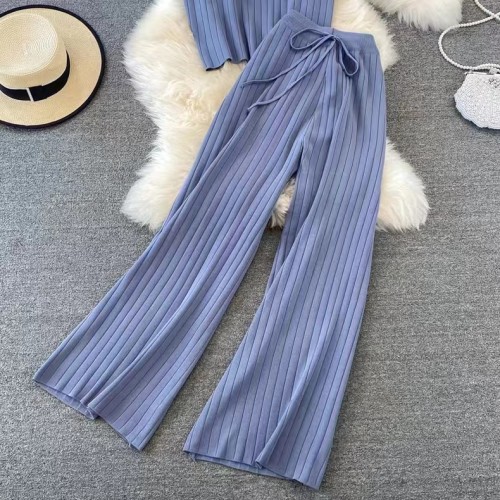 High-Waisted Wide-Leg Knit Pants & Sleeveless Top Set
