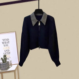 Knit Polo Collar Top & Midi Skirt Two-Piece Set