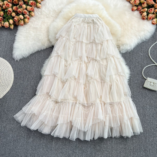 Mid-Length Tulle Puff Skirt with Elastic Waistband