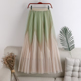 High-Waisted A-Line Mesh Color-Block Midi Skirt for Women