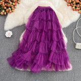 Mid-Length Tulle Puff Skirt with Elastic Waistband
