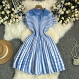 Striped Knit Dress with Polo Collar