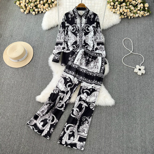 Oversized Printed Shirt & High-Waisted Wide-Leg Pants Set