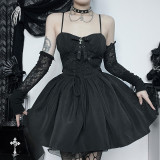 Eyelet Lace Slim-Fit Spaghetti Strap Dress Without Gloves