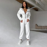 Cotton Drawstring Hooded Sweatshirt Set for Women