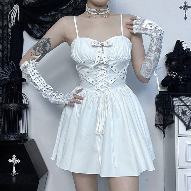 Eyelet Lace Slim-Fit Spaghetti Strap Dress Without Gloves