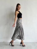 Satin High-Waisted Leopard Print Midi Skirt