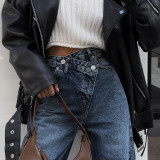 High-Waisted Asymmetrical Split Hem Straight-Leg Jeans for Women