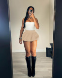 Solid Color Bubble Skirt with Stretch Waist