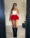 Solid Color Bubble Skirt with Stretch Waist