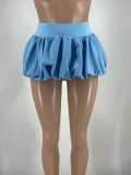 Solid Color Bubble Skirt with Stretch Waist