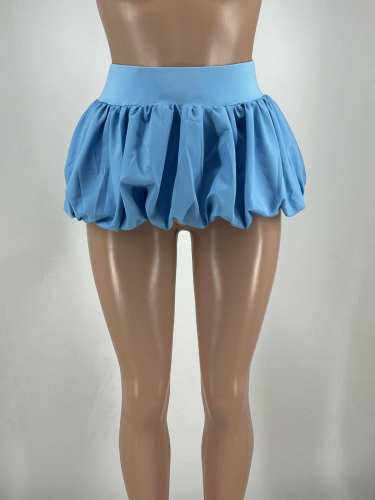 Solid Color Bubble Skirt with Stretch Waist
