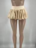 Solid Color Bubble Skirt with Stretch Waist