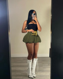 Solid Color Bubble Skirt with Stretch Waist