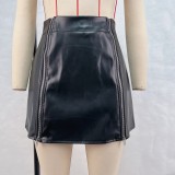 High-Waisted Bodycon PU Leather Mini Skirt with Dual Zippers