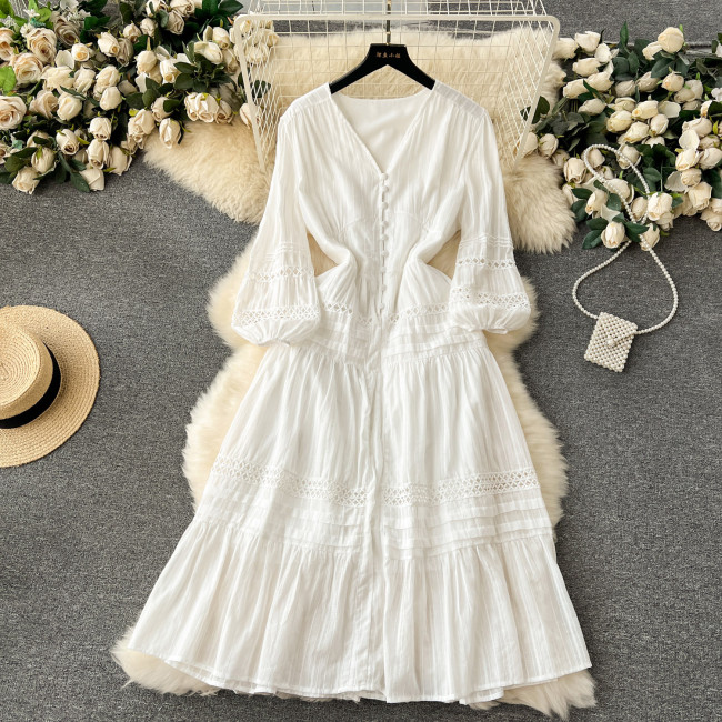 Puff Sleeve Button-Down Bodycon Midi Dress