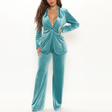 Ihoov Women Velvet Two-Piece Suit Set