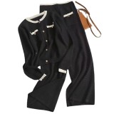 Color-Block Knit Sweater and Wide-Leg Pants Set