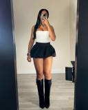 Solid Color Bubble Skirt with Stretch Waist