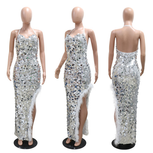 Irregular Sequin Slip Dress