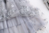 3D Embroidered Floral Tulle Maxi Dress