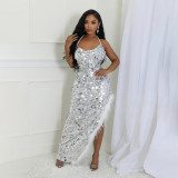 Irregular Sequin Slip Dress