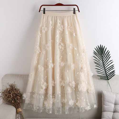3D Embroidered Floral Tulle Maxi Dress