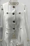 Solid Color Sleeveless Multi-Button Jacket