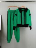 Color-Block Knitted Cardigan Set with Zippered Polo Collar