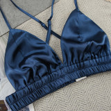 Feather-Trimmed Satin Pajama 3-Piece Set Loungewear