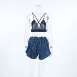 Feather-Trimmed Satin Pajama 3-Piece Set Loungewear