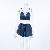 Feather-Trimmed Satin Pajama 3-Piece Set Loungewear