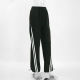 Ihoov Black Knit Color-Blocked Casual Pants