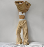 Wide-Leg Fleece Lounge Pants with Drawstring