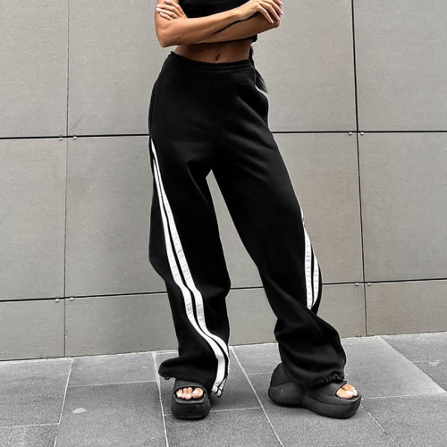 Ihoov Black Knit Color-Blocked Casual Pants