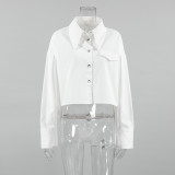 Oversized Cotton Short Shirt with Lapel for Women