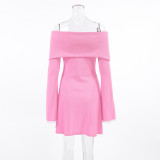 One-Shoulder Sexy Flare Sleeve Knit Lace Bodycon Dress