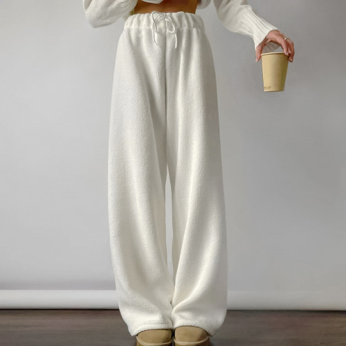 Wide-Leg Fleece Lounge Pants with Drawstring
