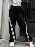 Ihoov Black Knit Color-Blocked Casual Pants