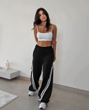 Ihoov Black Knit Color-Blocked Casual Pants